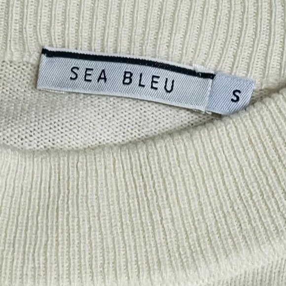 Sea Bleu Cashmere Sweater S Cold Shoulder Ruffle Short Sleeve Ivory High Neck - Picture 6 of 7